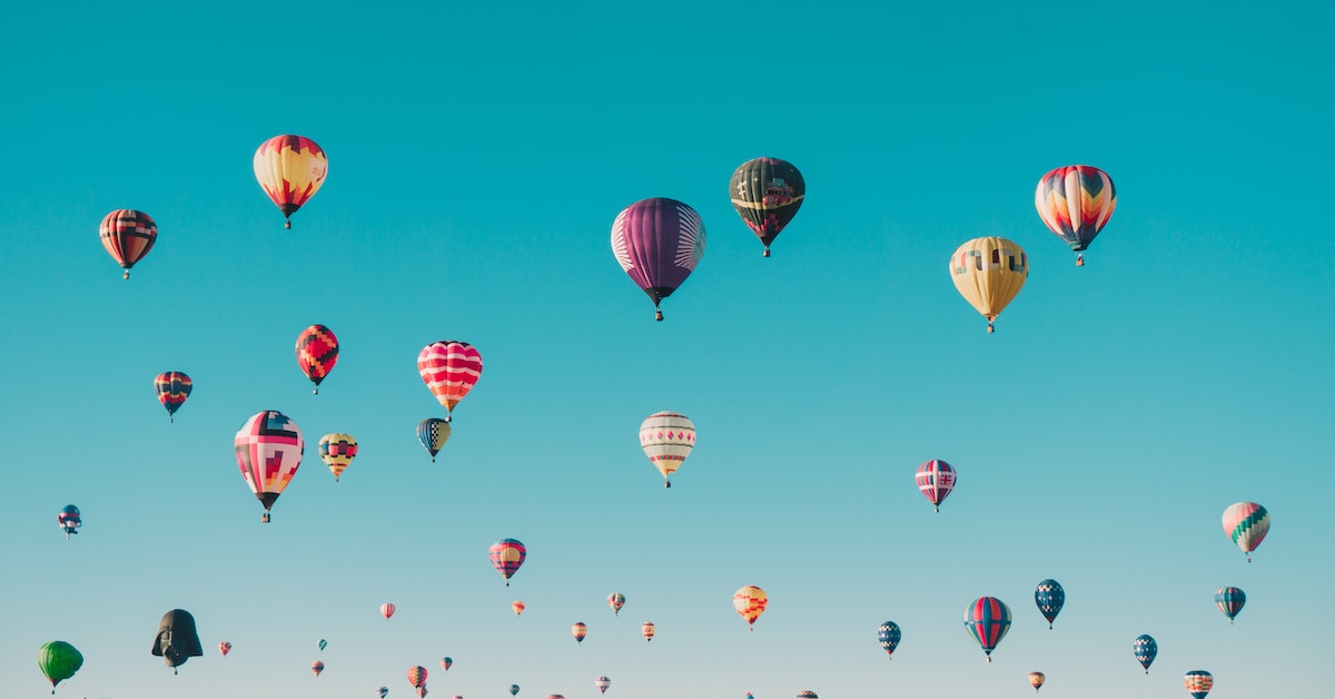 Hot air balloons dot the sky in Albuquerque.