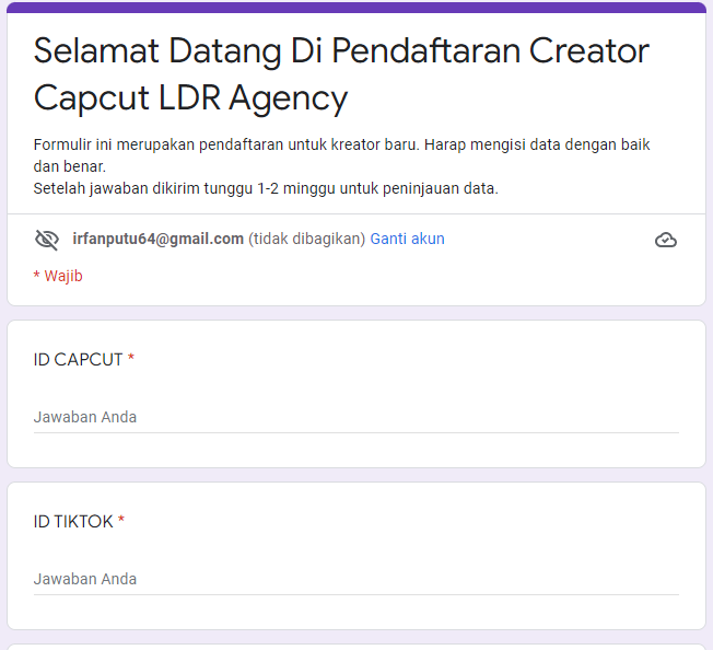 Form pendaftaran Creator Capcut. (Sumber: Google Docs View)