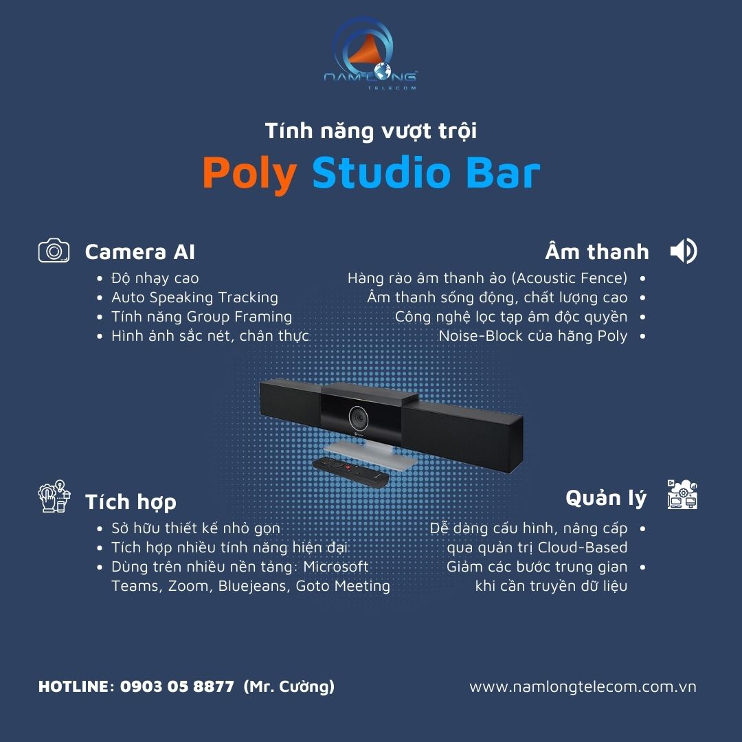 Tính năng vượt trội của camera họp trực tuyến thông minh Poly Studio Bar