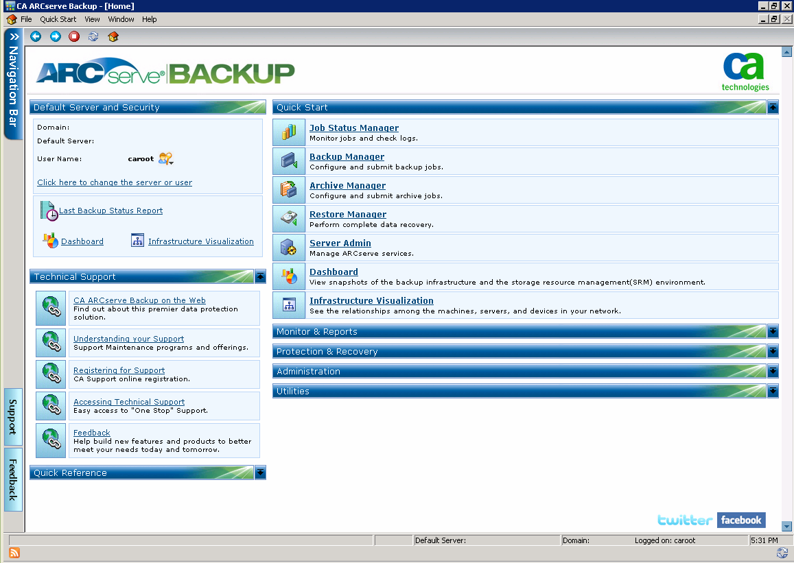 Arcserve Backup dashboard.