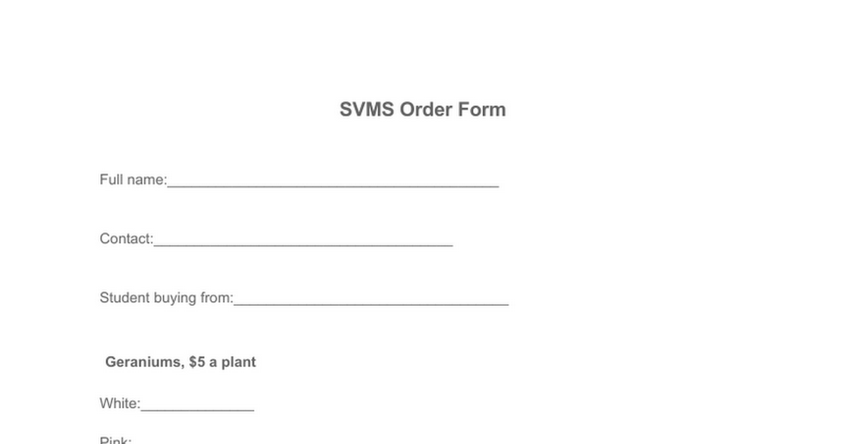 SVMS Flower Order Form