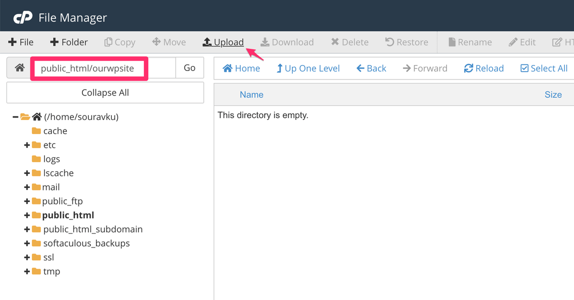 thư mục cài đặt wordpress trong cpanel