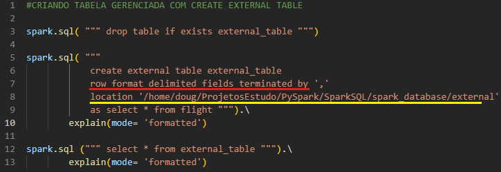 Criando uma tabela não gerenciada com SQL.