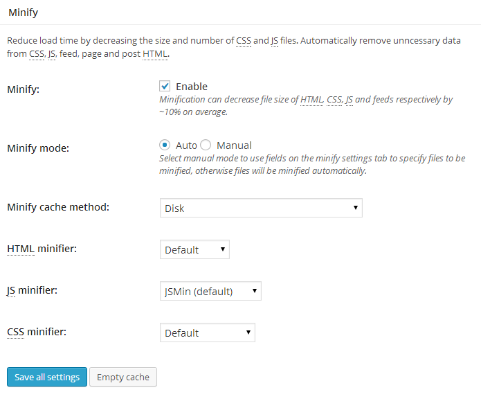 Módulo de minify de cache total W3