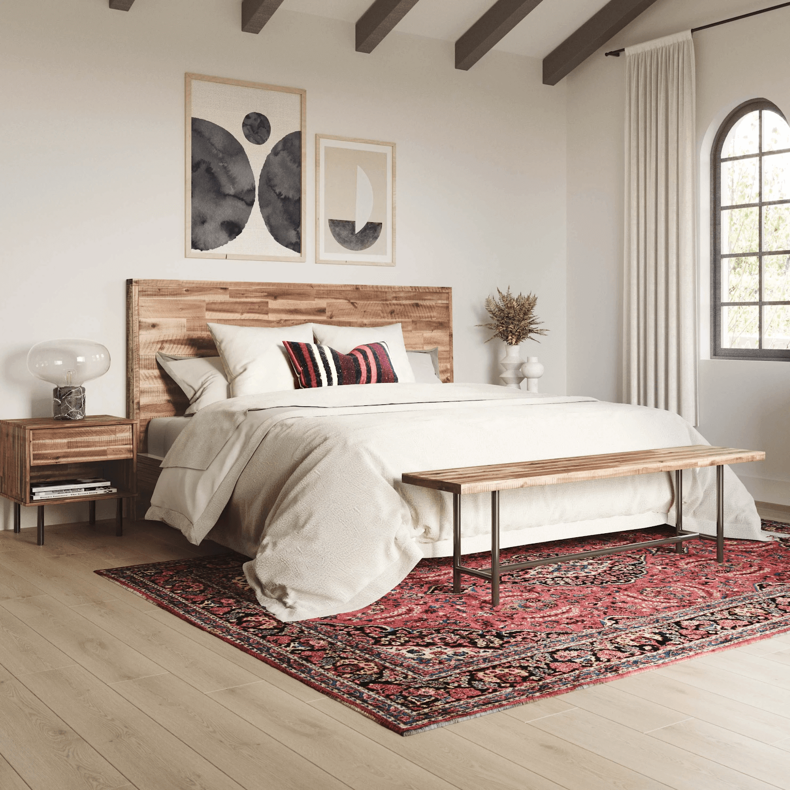 Bộ giường tủ cưới bằng gỗ kết hợp chân sắt rất tinh tế