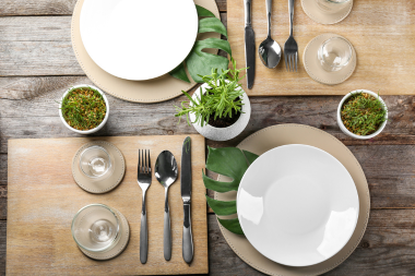 contemporary plate setting with utensils in luxury kitchen remodel custom built