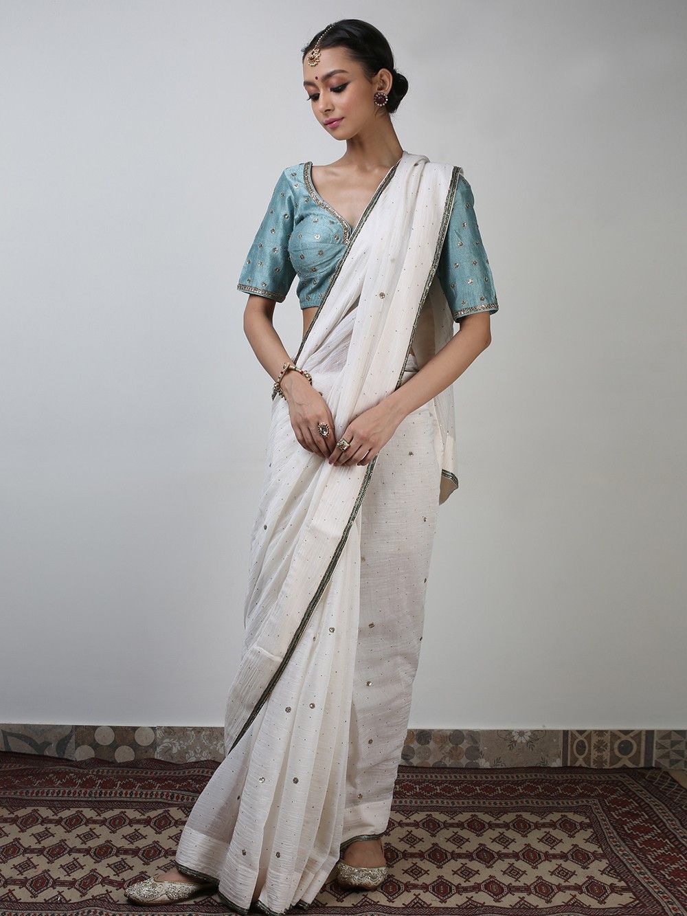 the loom - White Aari Zardozi Embroidered Chanderi Saree