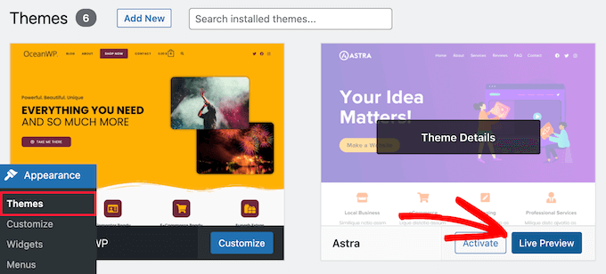 Visualização do tema WordPress