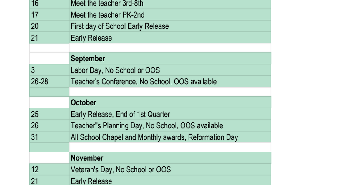 2018-29 Preliminary School Calendar