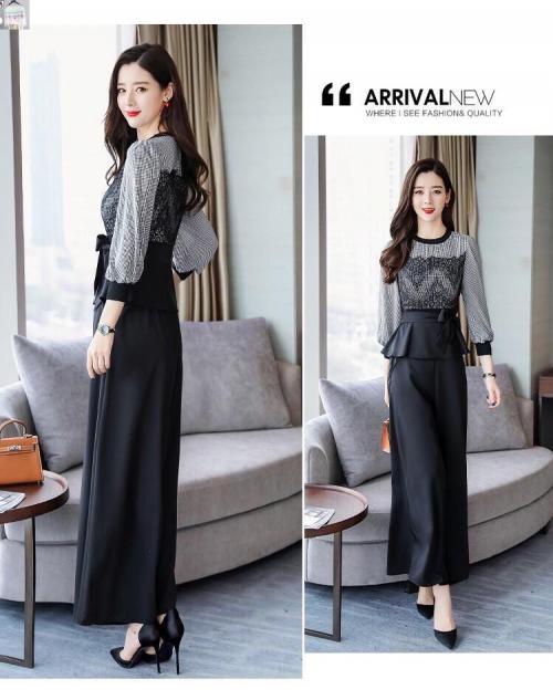 Set bộ kiểu áo peplum voan lụa phối quần xô lụa HN596