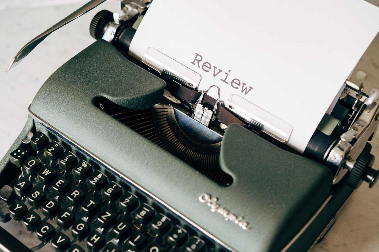Writing a review on a typewriter