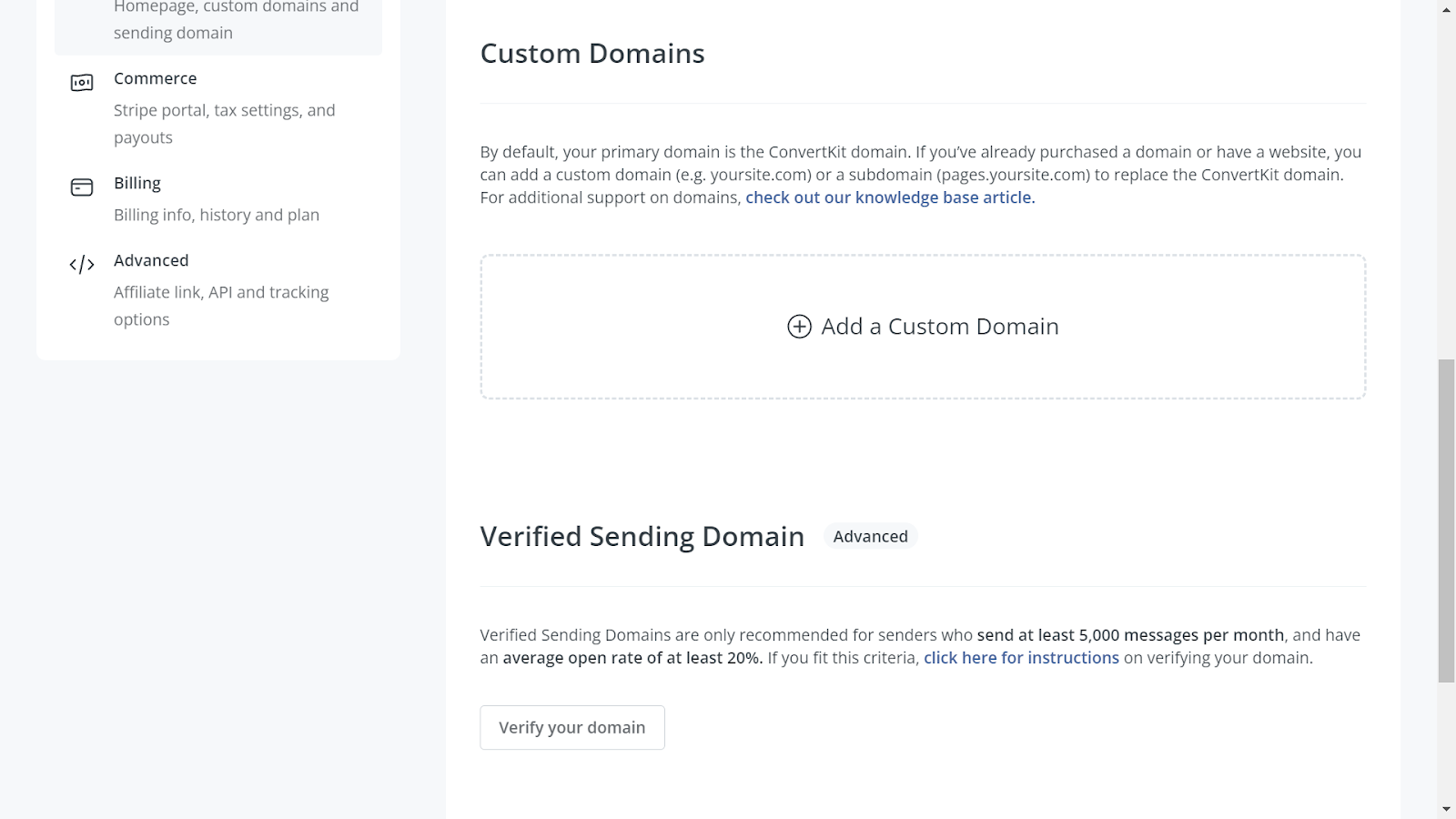 convertkit custom domain options