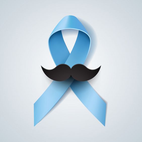 Um laço azul com um bigode, símbolos da campanha Novembro Azul.