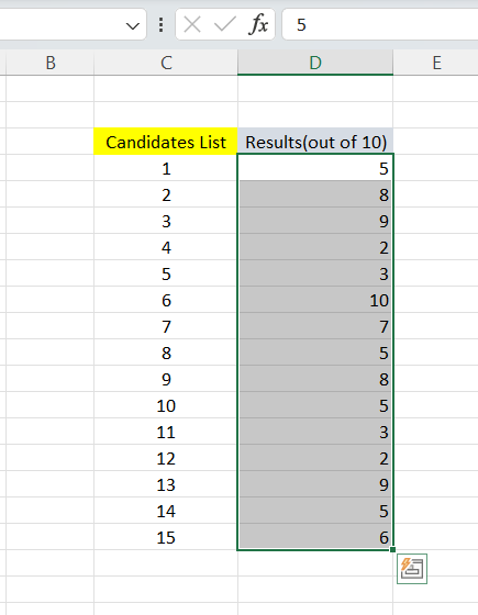 excel icon sets- Sample Data to perform conditional formatting