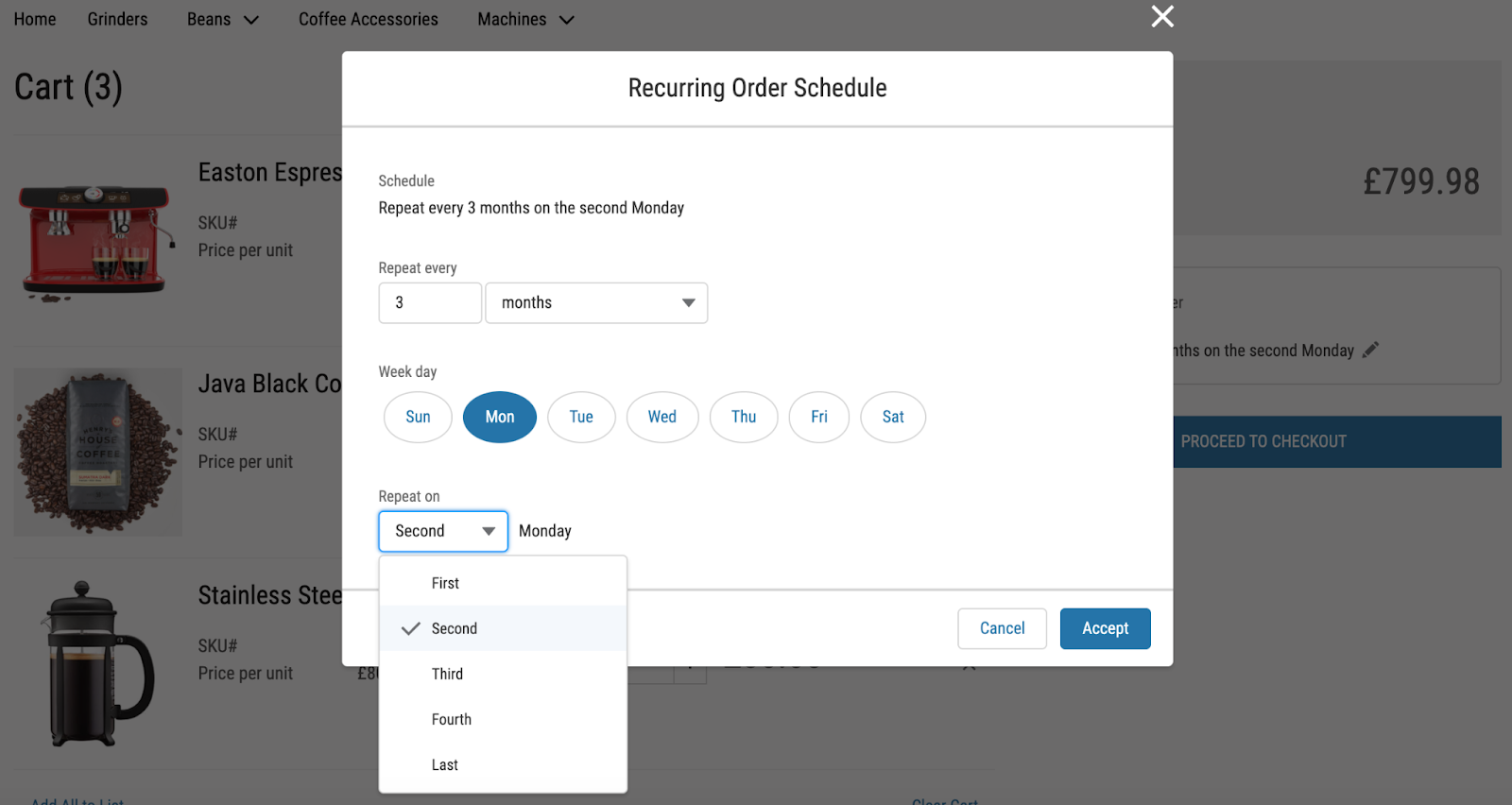 Select Recurring Order Frequency