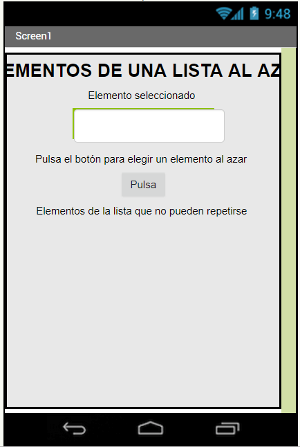 Diseño de pantalla para crear listas en App Inventor