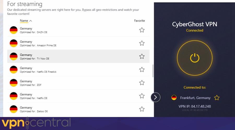 cyberghost vpn locations for tv streaming