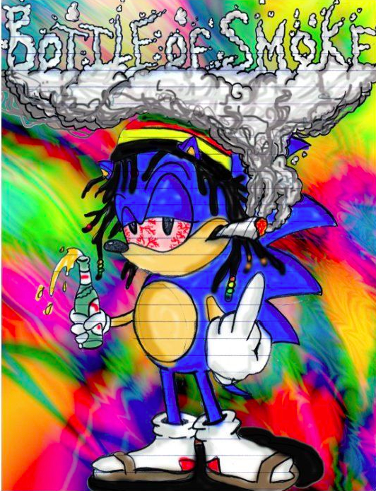 Video games Sonic the Hedge hog smoking a joint of marijuana, showing that video games are great to play while high