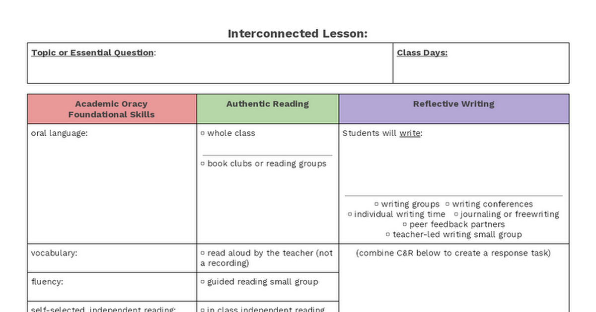 Interconnected Lesson TEMPLATE