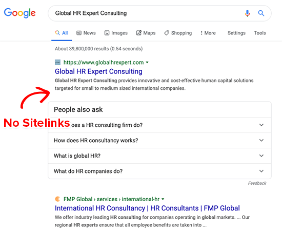 Nenhum sitelink do Google para marcas genéricas