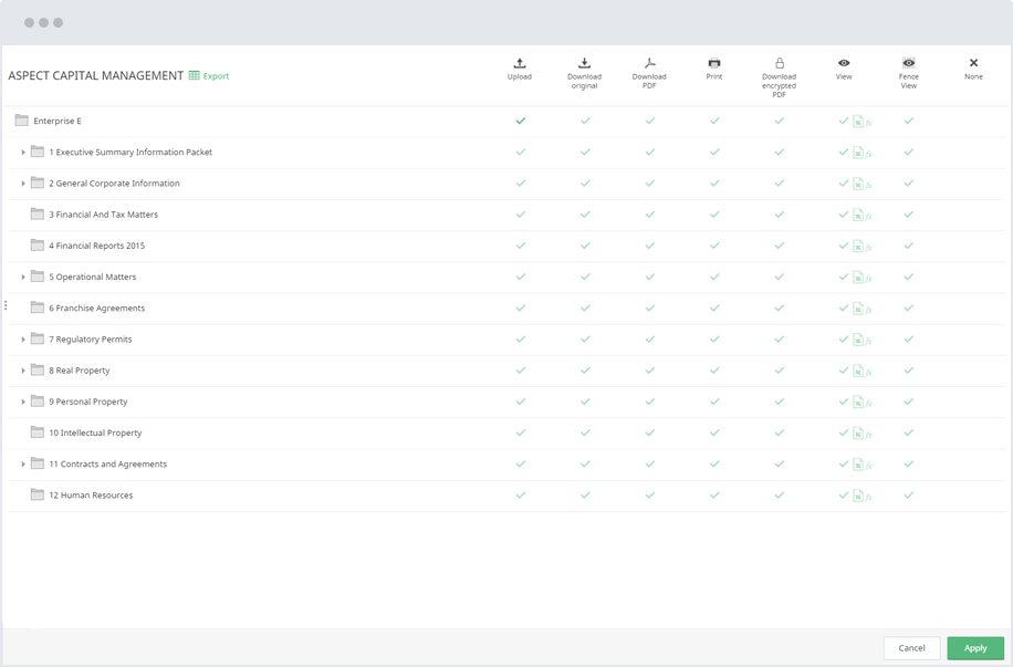 Due diligence management folder