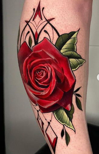 rose flower tattoo for leg