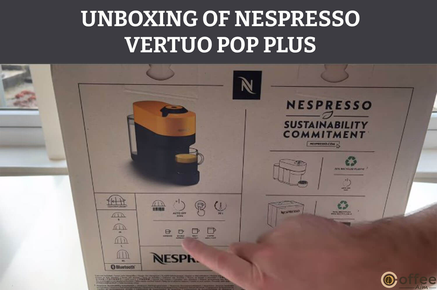The image depicts the box description for the article titled "Unboxing of Nespresso Vertuo Pop+."