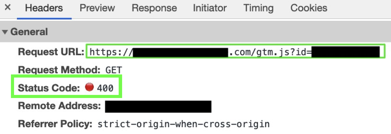 Chrome Browser Dev Tools: Network Request URL of gtm.js request