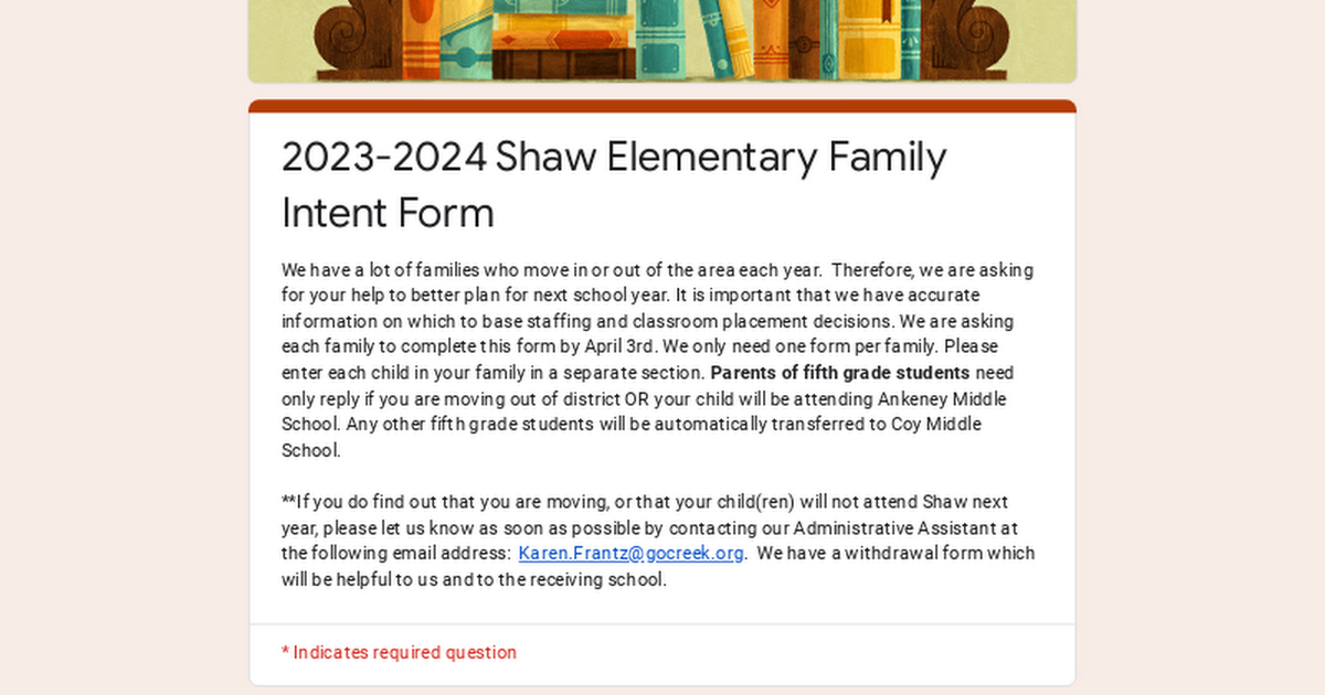 2023-2024 Shaw Elementary Family Intent Form