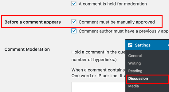 Ative a moderação de comentários no WordPress