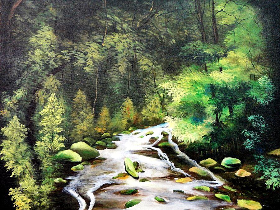 greenry landscape forest and river paintings