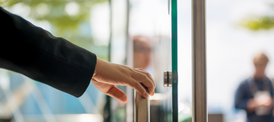 Visitor management system door