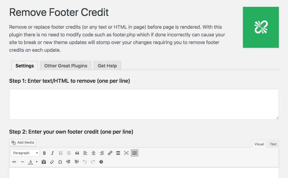 Remove Footer Credit plugin