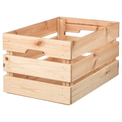 Crate box with handles made from untreated wood as a wifi router storage box