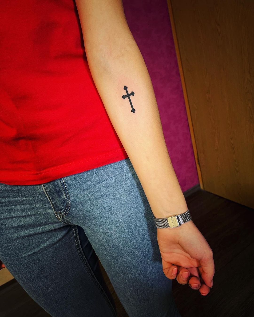 Small Bold Black Cross Tattoo 
