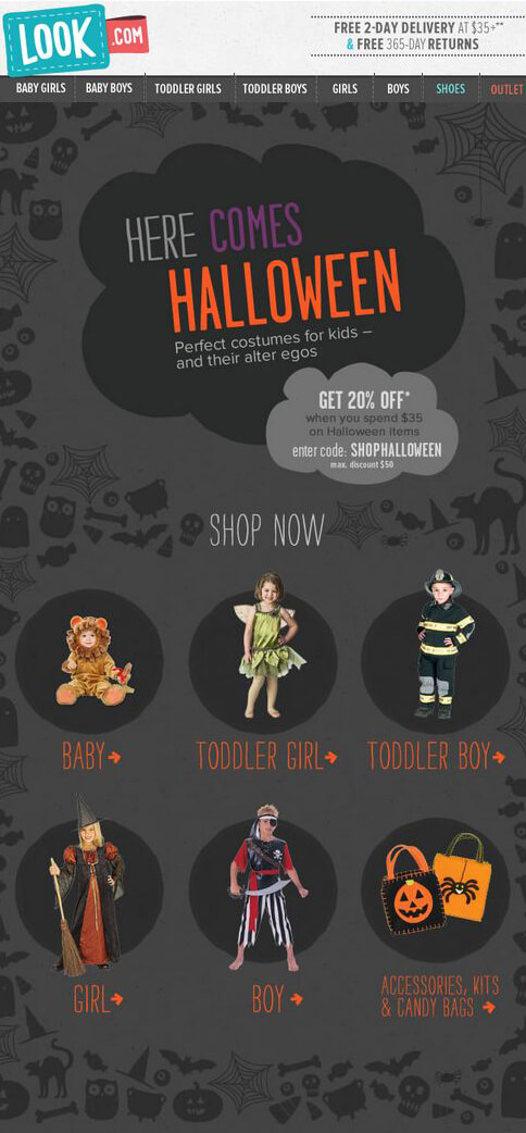 Halloween sales announcement from Look.com