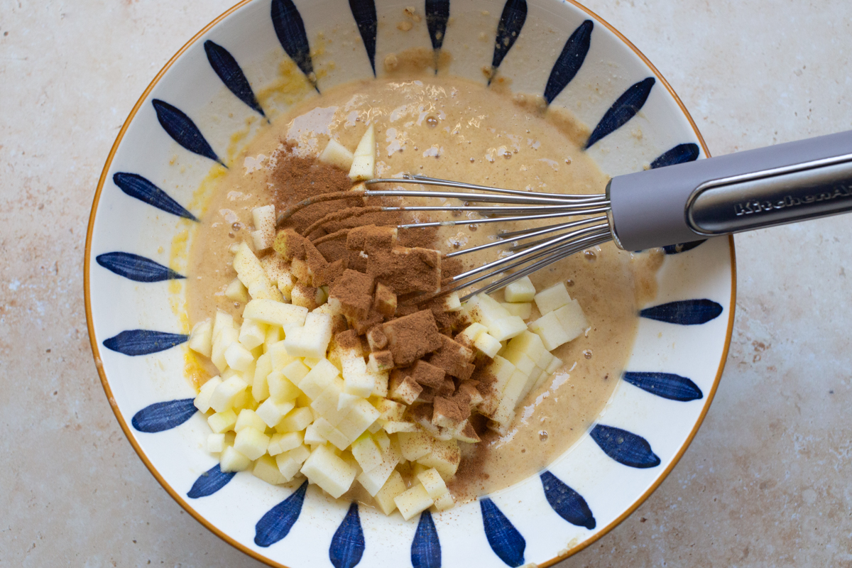 apples and cinnamon added to apple cinnamon muffin mix waffles batter