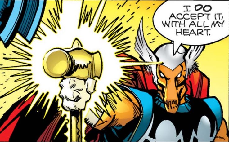 Beta Ray Bill holding Stormbreaker