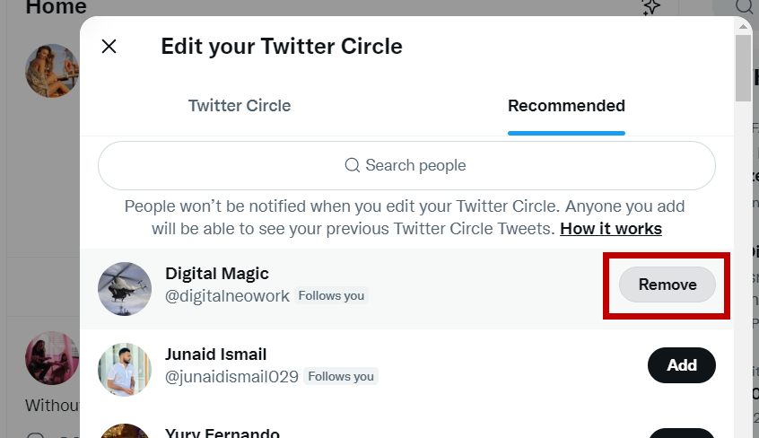 Remove from Twitter Circle