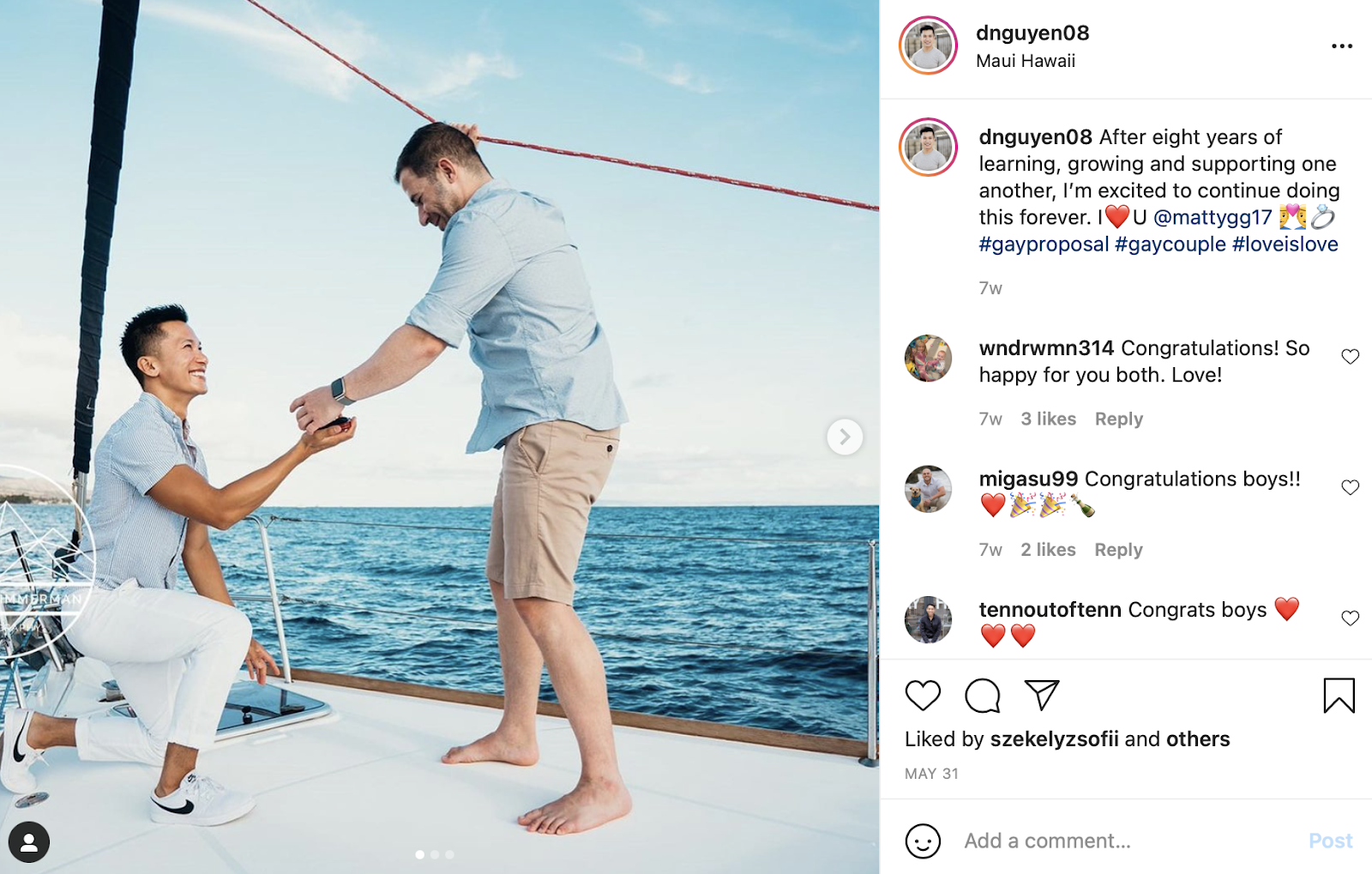 wedding proposal on a boat instagram photo