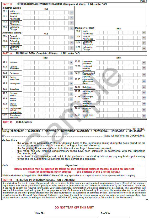 Hong Kong Profit Tax Return Page 4