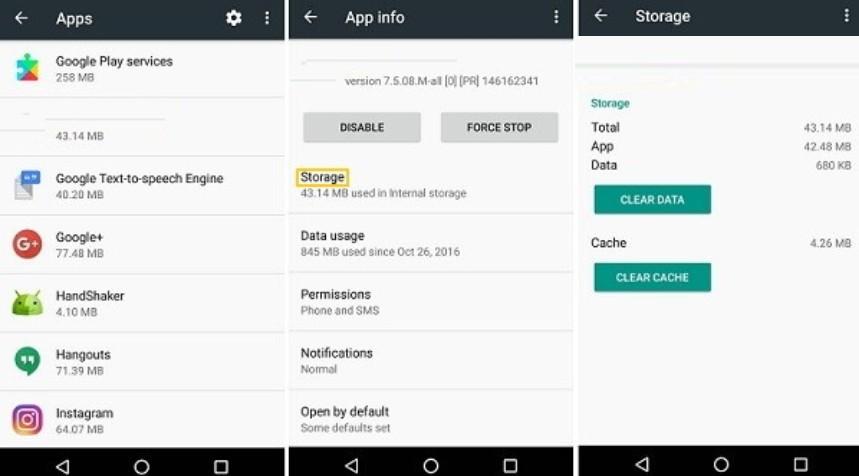 android apps clear data clear cache