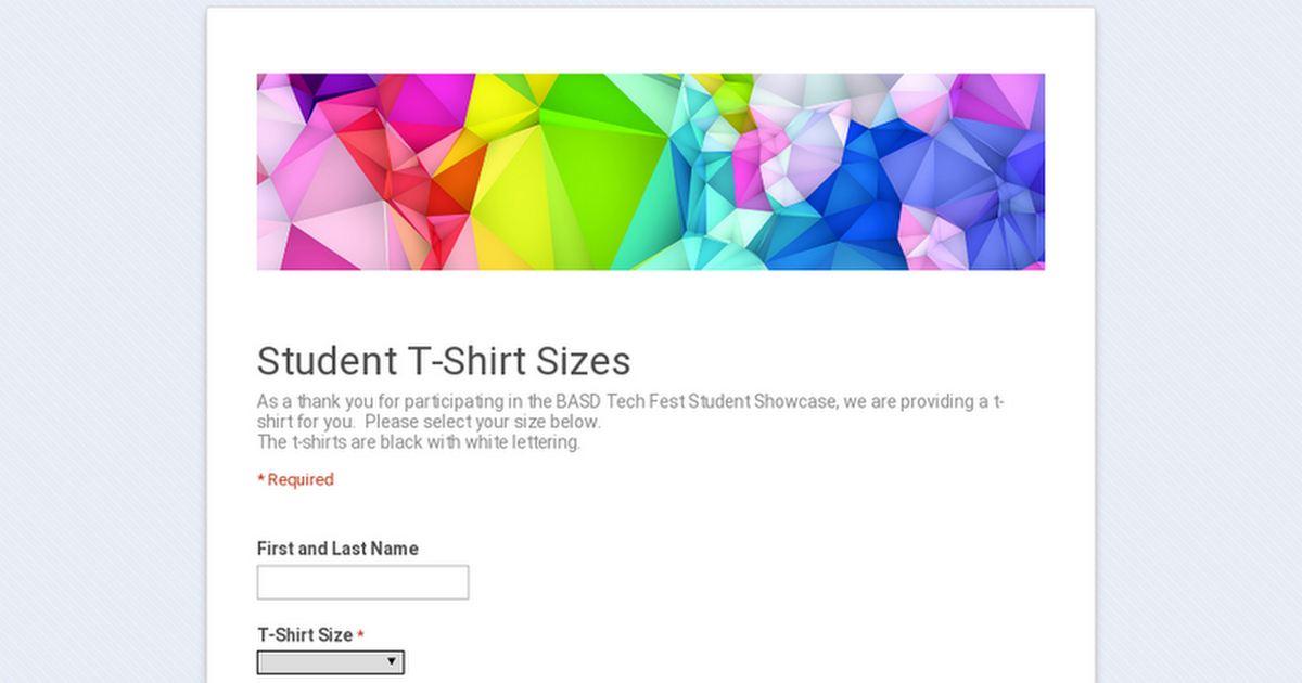 Student T-Shirt Sizes