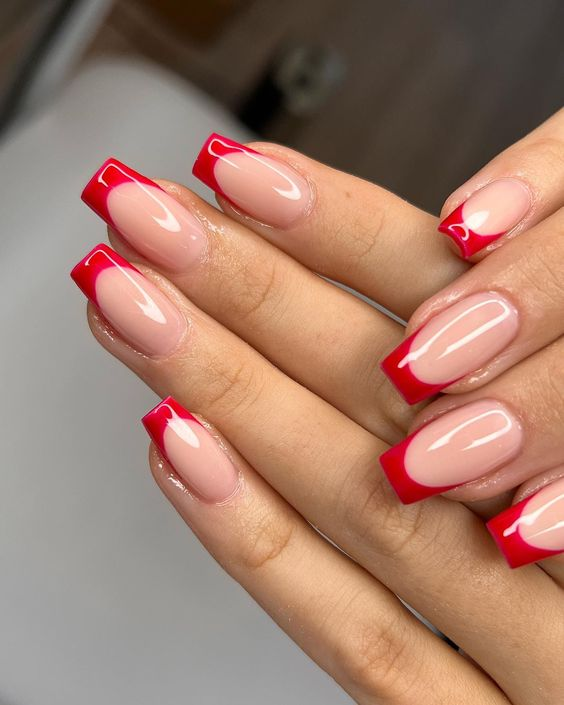 Gorgeous pink and red french nail designs