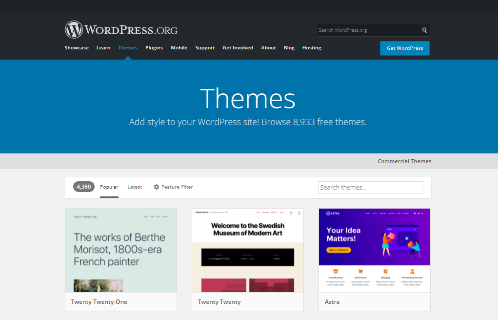 Les thèmes disponibles sur le répertoire officiel de WordPress