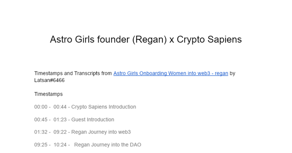Astro Girls founder (Regan) x Crypto Sapiens
