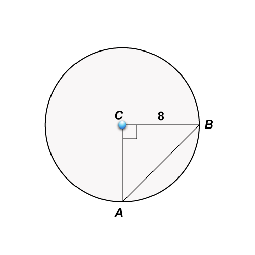 A triangle with one vertex at the center of a circle forming a right angle and the other two vertices on the circle itself, resulting in an isosceles right triangle.