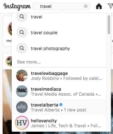 travel search results main Instagram account