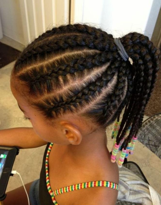 Kids braids with beads at the end