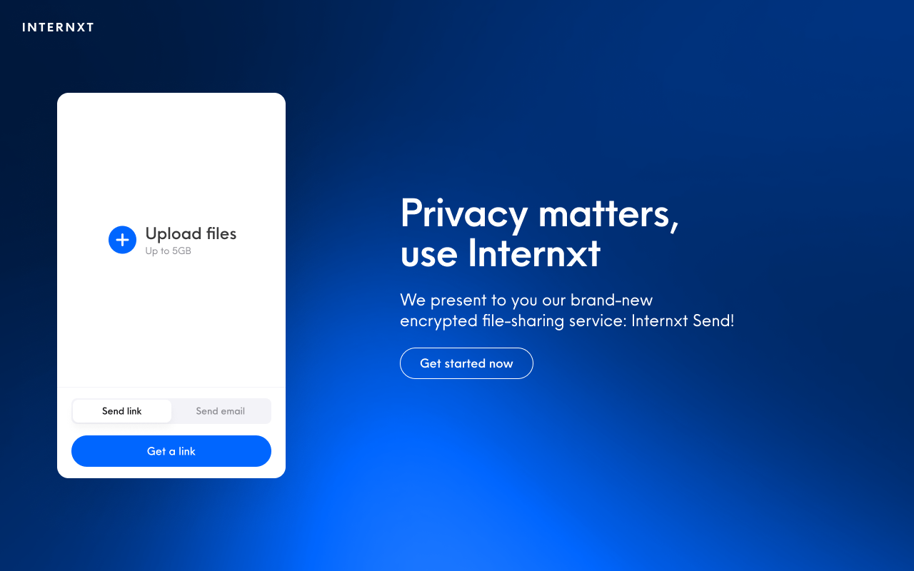 Internxt send is a secure service to transfer files online